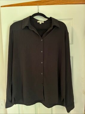 Black Long-Sleeve Button Front Shirt
